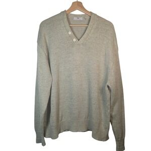INES MEAIN Ireland Hurler V-Neck Linen Long sleeve sweater‎ Green Button Front